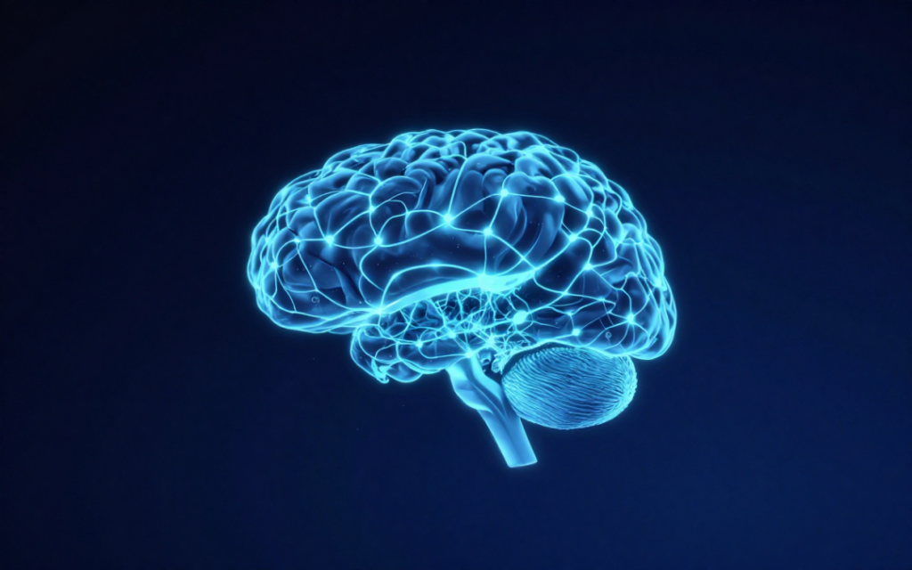 Ilustración de un cerebro humano con conexiones neuronales representando la salud cerebral