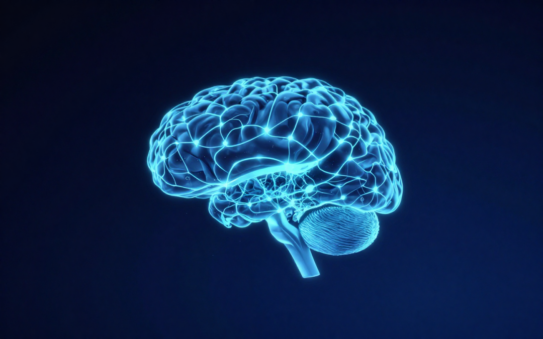 Ilustración de un cerebro humano con conexiones neuronales representando la salud cerebral